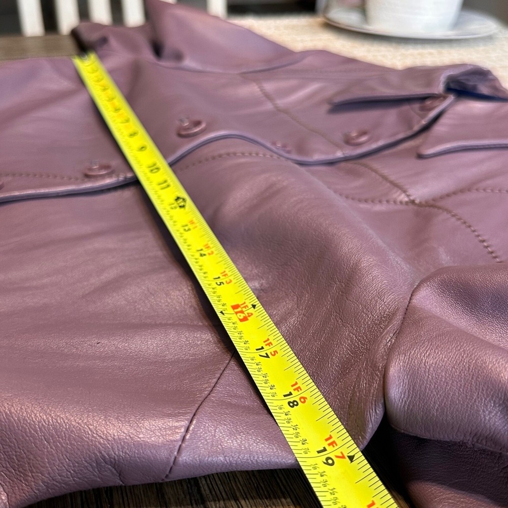 Worth Womens Pastel Purple Genuine Leather Patchwork Button Front Jacket Size 12 - Picture 9 of 12